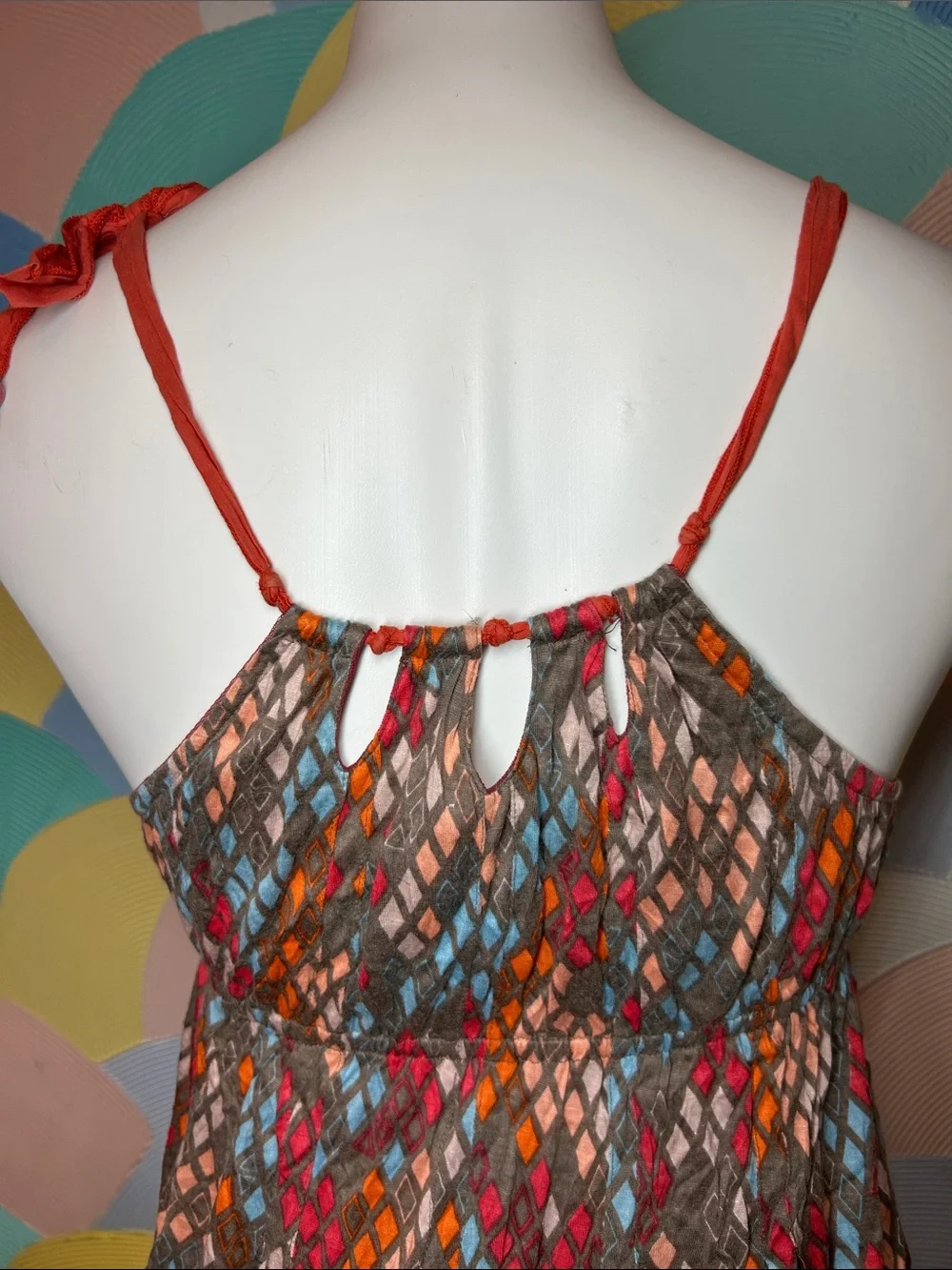 Free People 2010s  Sleeveless Multicolor Diamond-Pattern Summer Dress sz M